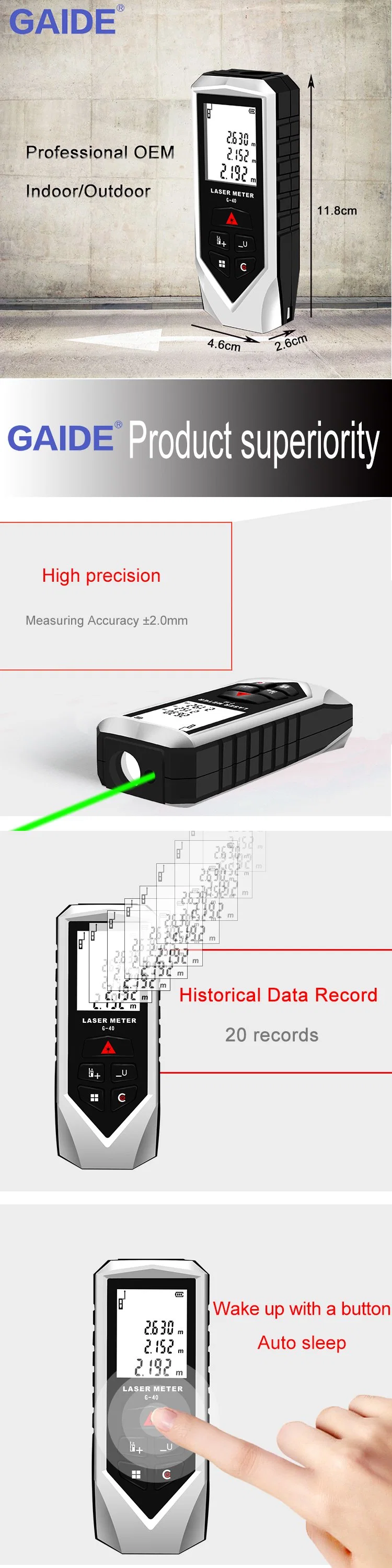 Red 40m Digital Measuring Tape Laser Distance Meter